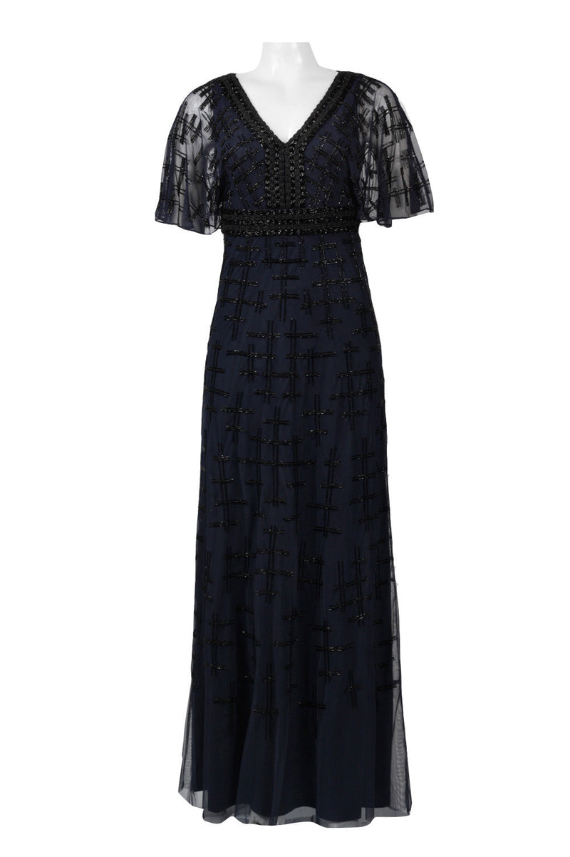 Aidan Mattox MD1E201195 V-Neck Cape Sleeve Embellished A-Line Dress with Beaded Detailing