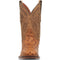 Dan Post Alamosa men's cowboy boot in tan ostrich leather. Broad square toe, unique stitching on upper. Textured surface with characteristic circular bumps. Shaft has V-shaped opening.