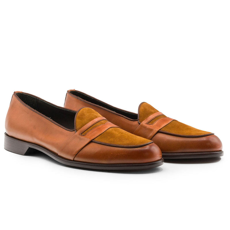 Zelli Alberto Calf and Sueded Leather Penny Loafer in Cognac