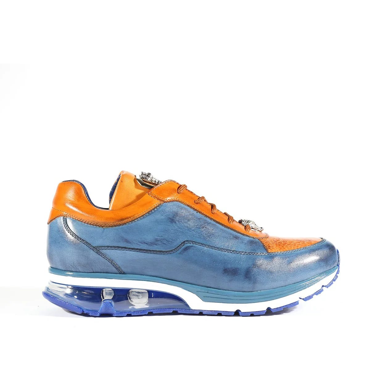 Belvedere Flash Men's Shoes Blue Safari & Almond Exotic Ostrich / Calf-skin Leather Casual Sneakers