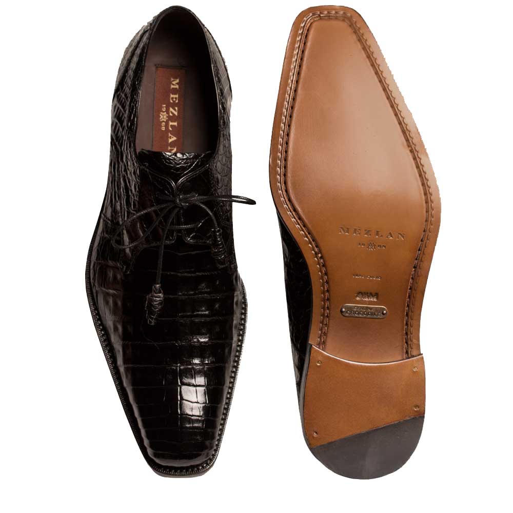 Mezlan Anderson Men's Crocodile Oxford – Black | Exotic Plain Toe Dress Shoe