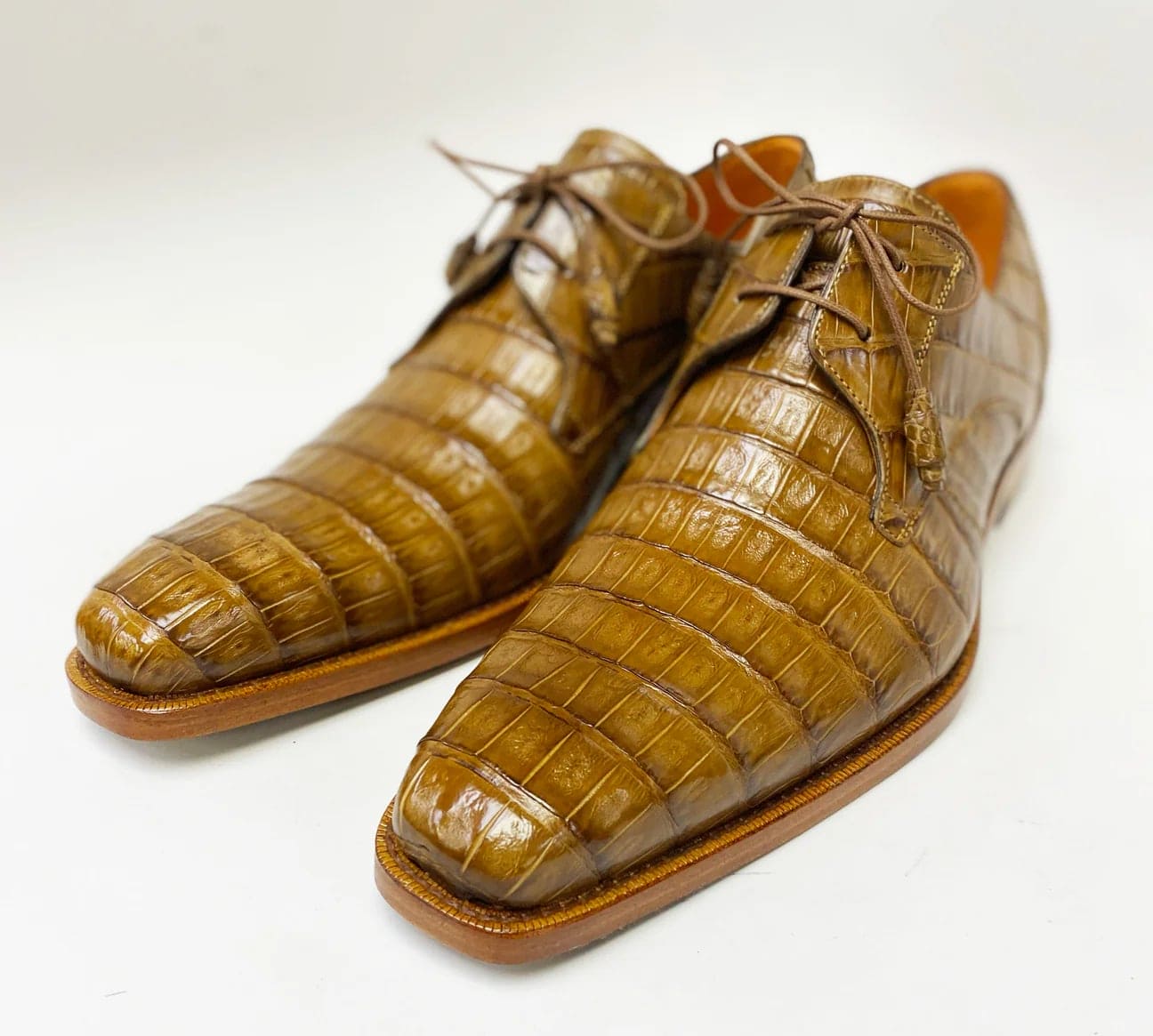 Mezlan Anderson Camel Crocodile Oxford – Exotic Plain Toe Dress Shoe