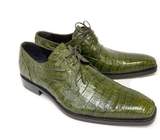 Mezlan Anderson Men's Crocodile Oxford – Olive | Exotic Plain Toe Dress Shoe
