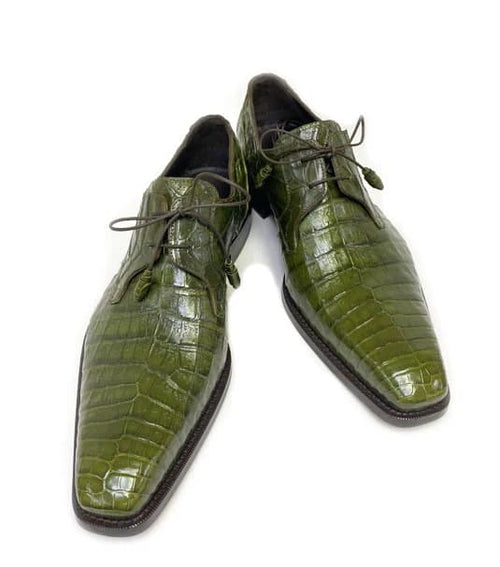 Mezlan Anderson Men's Crocodile Oxford – Olive | Exotic Plain Toe Dress Shoe