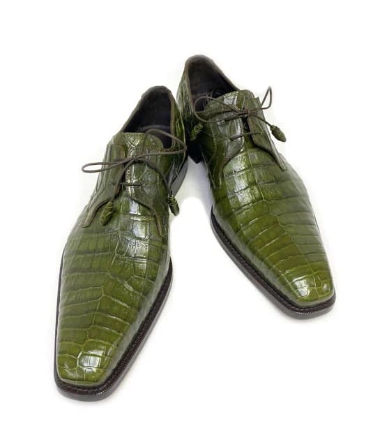Mezlan Anderson Men's Crocodile Oxford – Olive | Exotic Plain Toe Dress Shoe