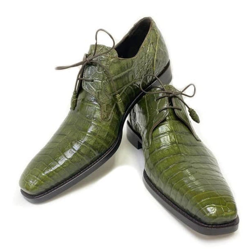 Mezlan Anderson Men's Crocodile Oxford – Olive | Exotic Plain Toe Dress Shoe