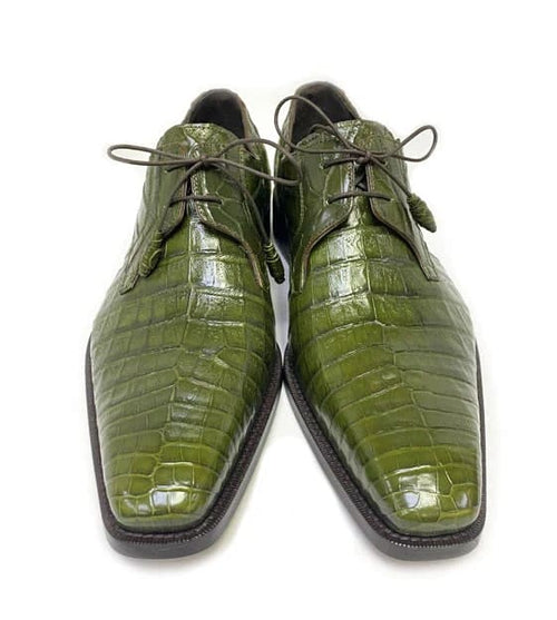 Mezlan Anderson Men's Crocodile Oxford – Olive | Exotic Plain Toe Dress Shoe