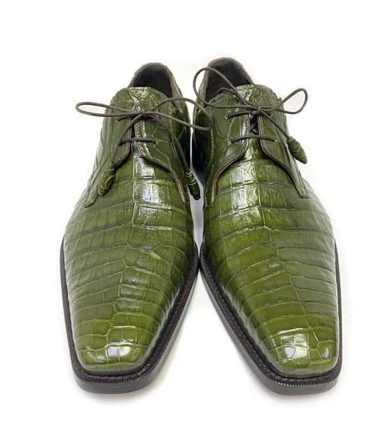 Mezlan Anderson Men's Crocodile Oxford – Olive | Exotic Plain Toe Dress Shoe