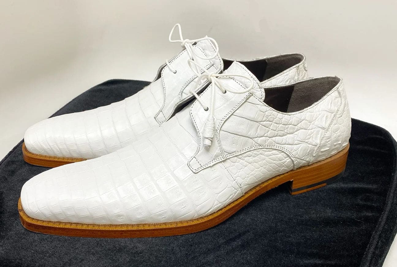 Mezlan Anderson Men's Crocodile Oxford – White | Genuine Exotic Leather Dress Shoe
