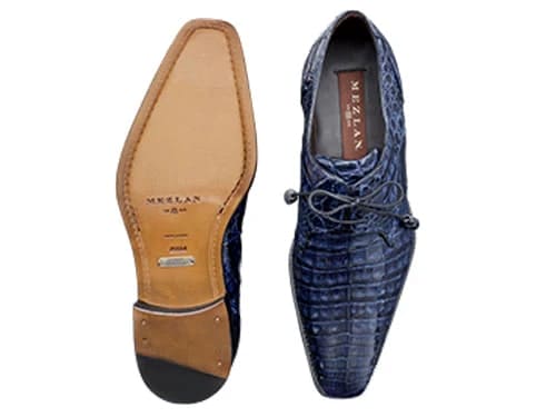 Mezlan Anderson Men's Exotic Crocodile Oxford – Blue | Plain Toe Dress Shoe