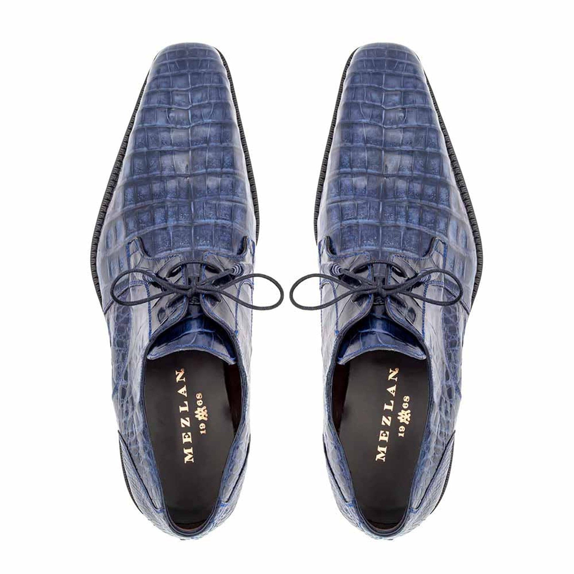 Men’s Anderson Blue Genuine Crocodile Lace-Up Shoes by Mezlan – Exotic Luxury Handcrafted in Spain