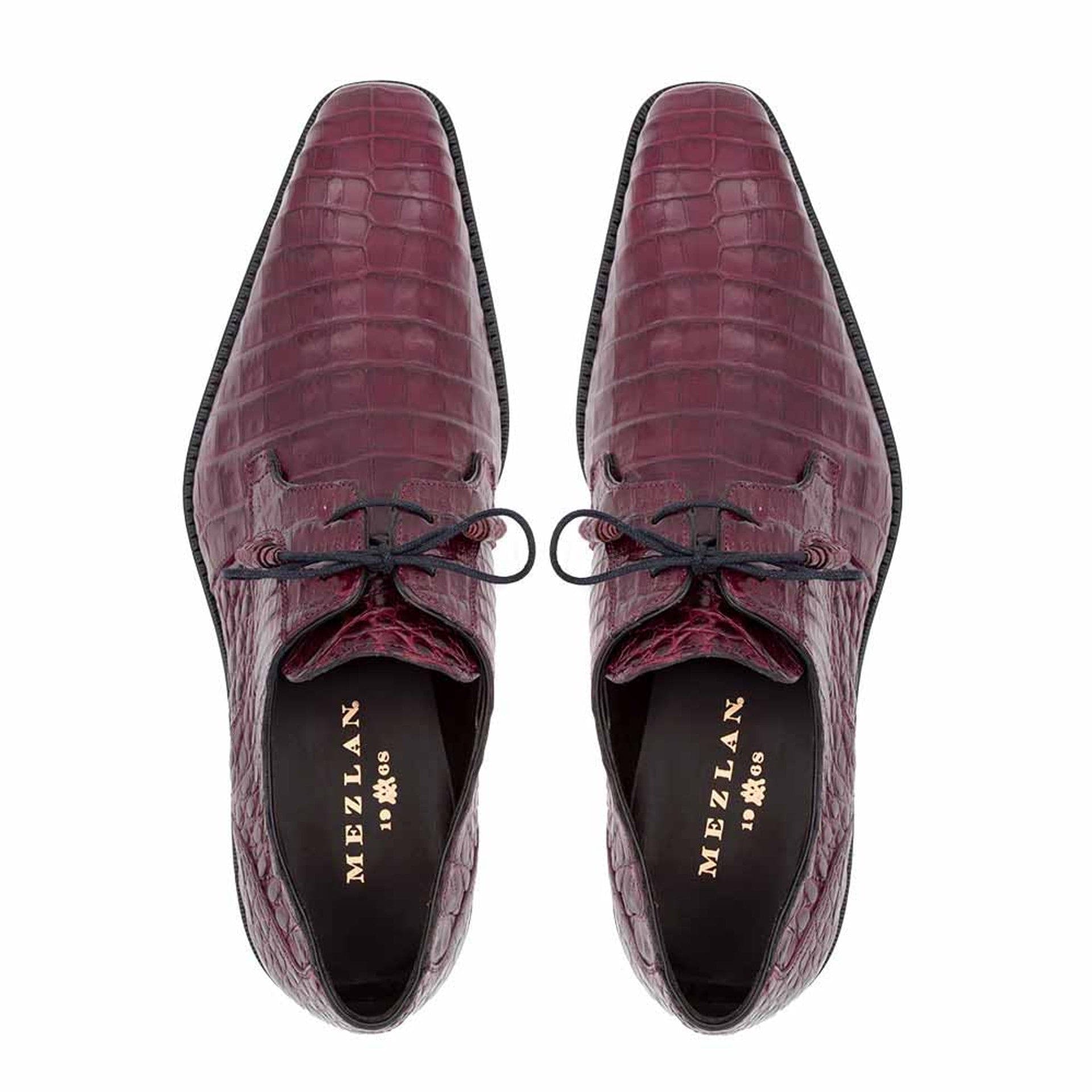 Men’s Anderson Burgundy Genuine Crocodile Lace-Up Shoes by Mezlan – Exotic Elegance Handcrafted in Spain