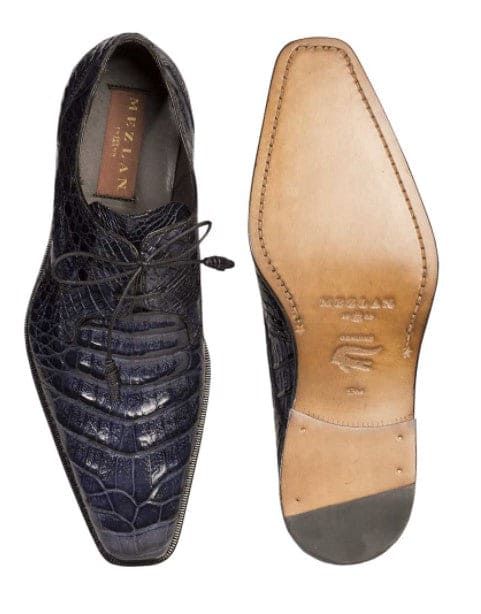 Anderson Blue Genuine Crocodile Lace-Up by Mezlan – Exotic Blucher Dress Shoe, Made in Spain