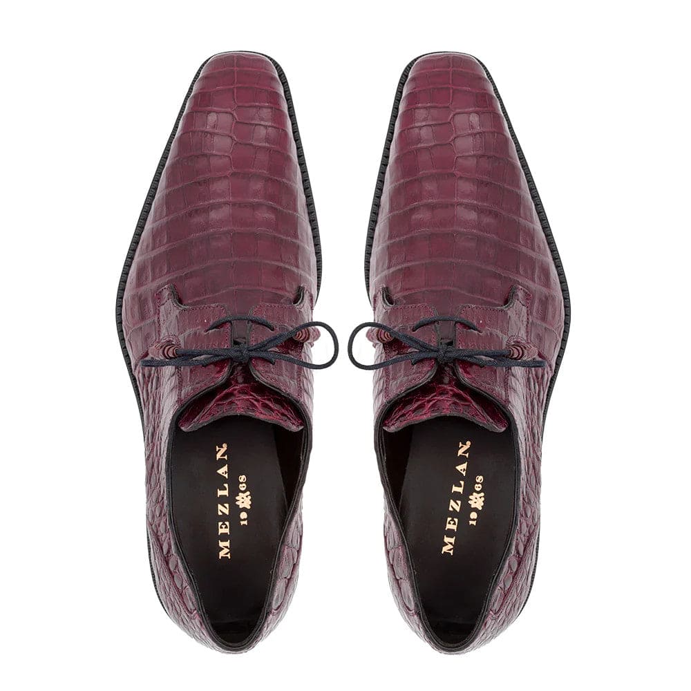 Anderson Burgundy Genuine Crocodile Lace-Up by Mezlan – Exotic Blucher Dress Shoe, Made in Spain