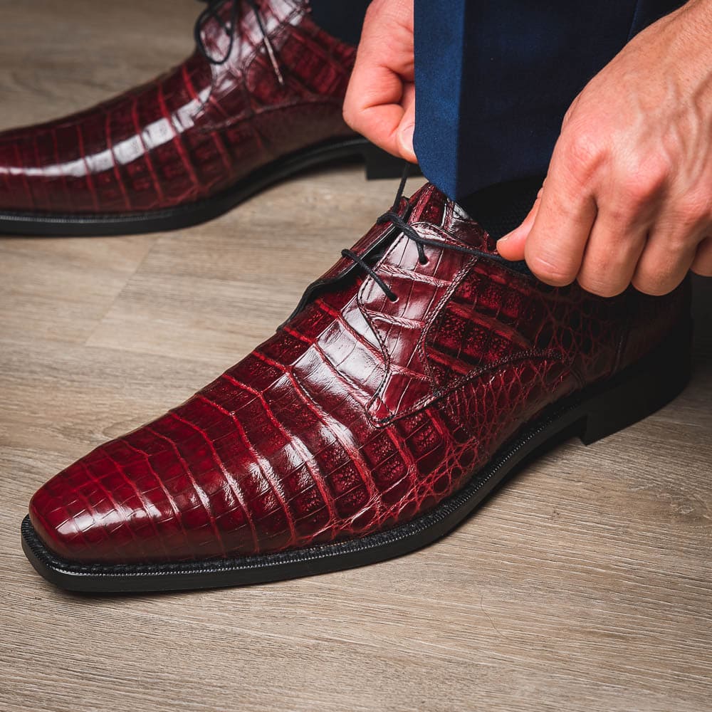 Mezlan Genuine Crocodile Derby Shoes – Men’s Exotic Leather Dress Shoes On Sale