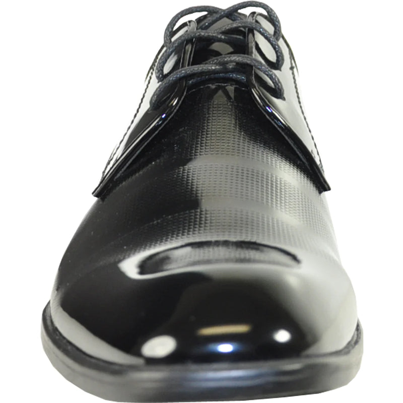 Bravo Mens Classic Patent Textured Tuxedo Oxford Lace Up Dress Shoe in Black