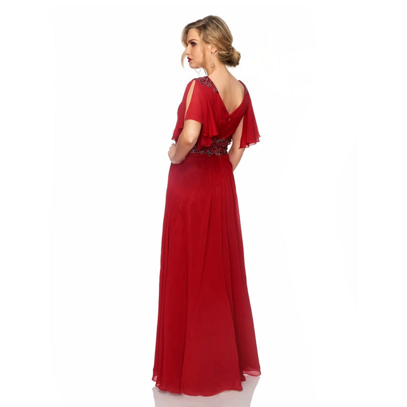 Abby Paris 986002W Beaded Chiffon Short Sleeve Gown