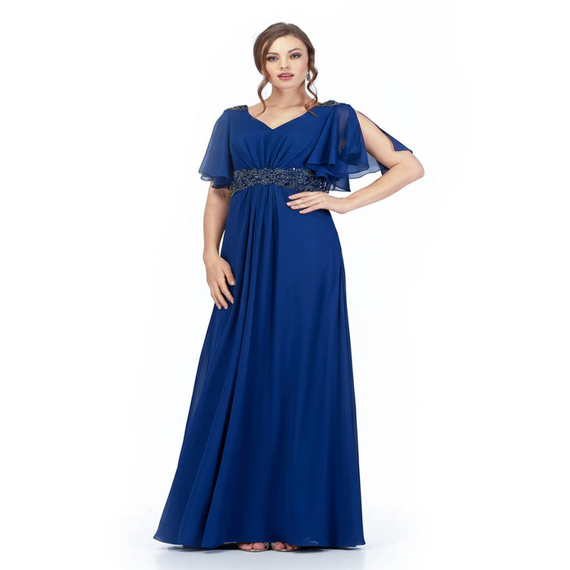 Abby Paris 986002W Beaded Chiffon Short Sleeve Gown