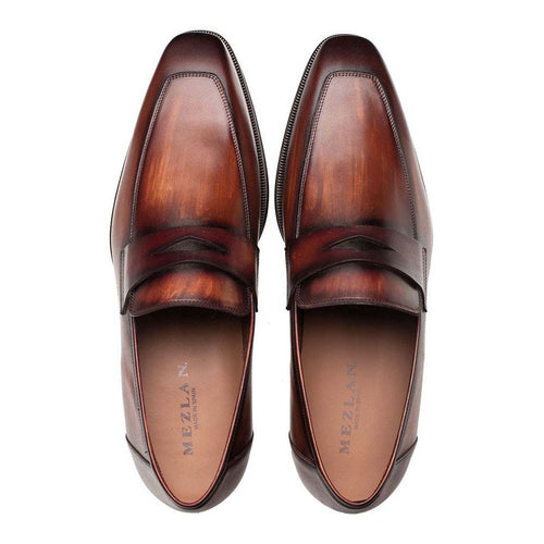 Men’s Mezlan Avenue Cognac Penny Loafer – Rust-Toned Leather with Rubber Sole, Made in Spain