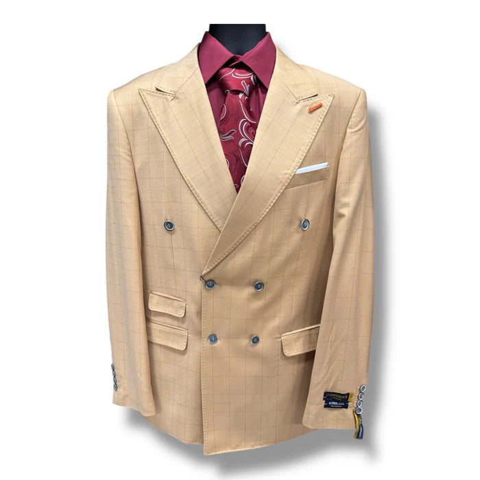 Men’s Double Breasted Suit in Camel, Bronze & Charcoal – Regular Fit Formal Suit with Flat Front Pants
