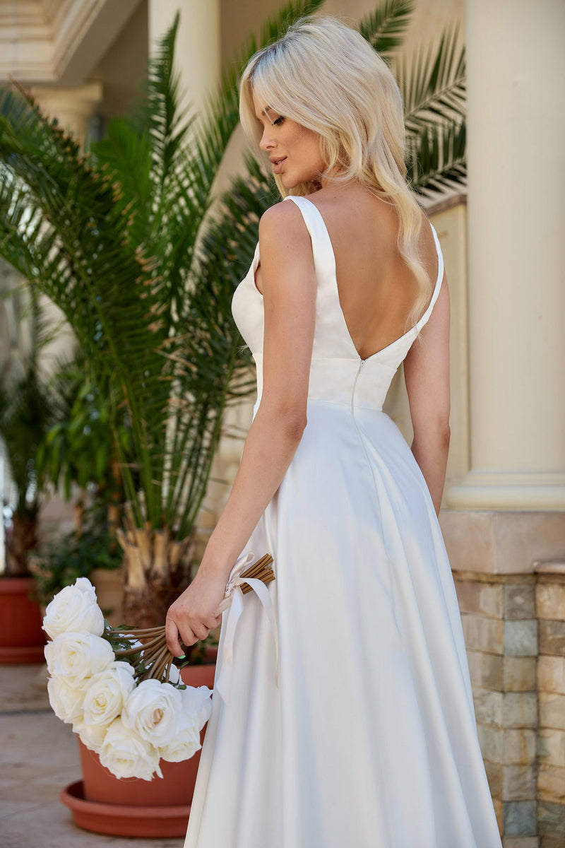 Tina Holly BA269W Wedding A-Line Flowy Minimal Evening Satin Dress
