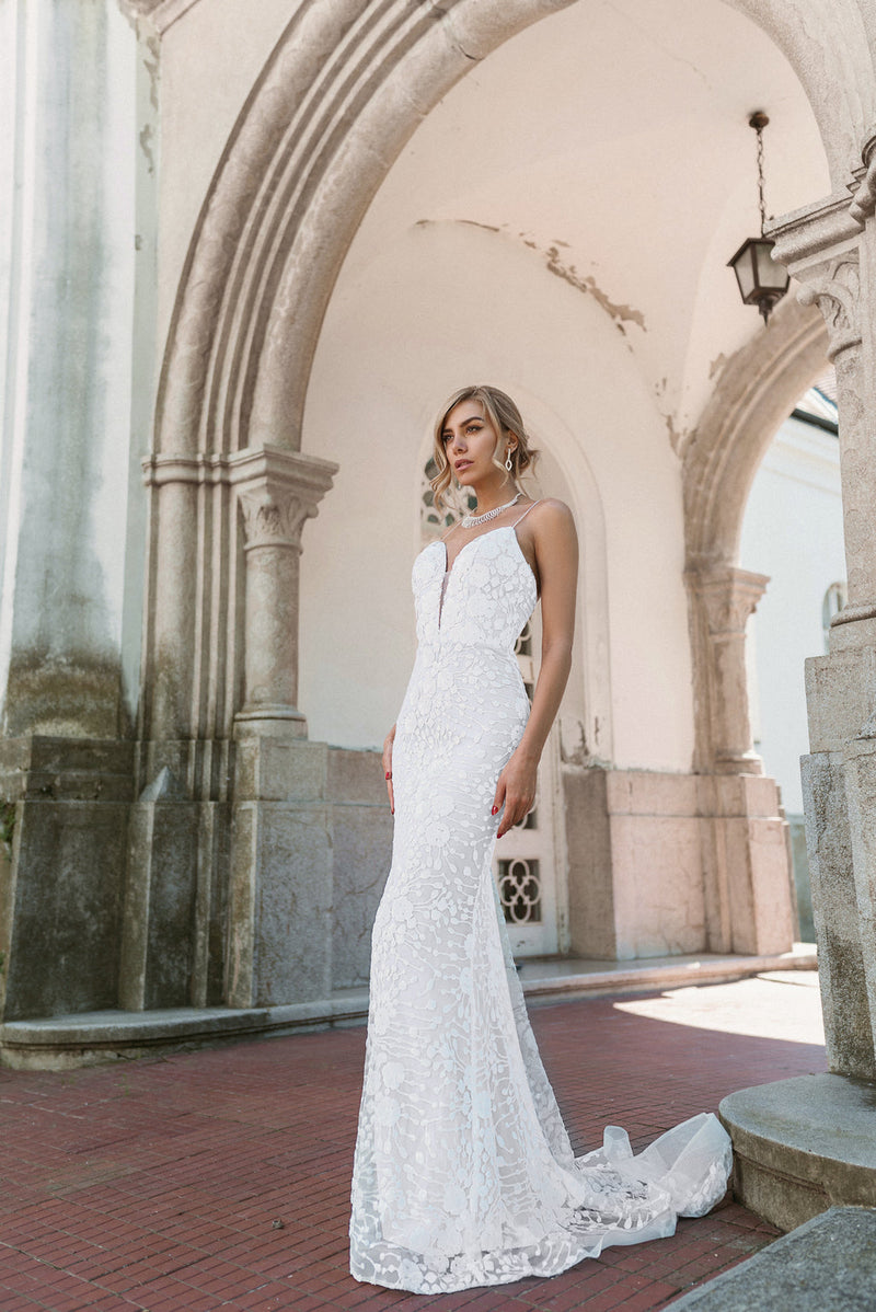 Tina Holly BB008 Wedding Plunging Spaghetti Strap Evening Sequin Dress