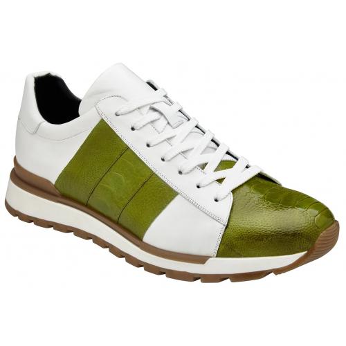 Belvedere Blake Lime Green / White Genuine Ostrich Leg Soft Calf Casual Sneakers