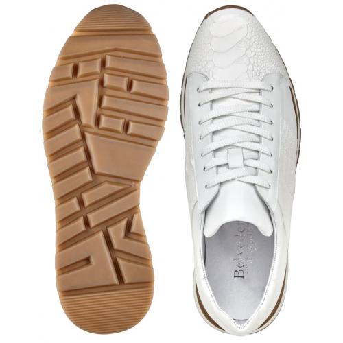 Belvedere Blake White Genuine Ostrich Leg Soft Calf Casual Sneakers