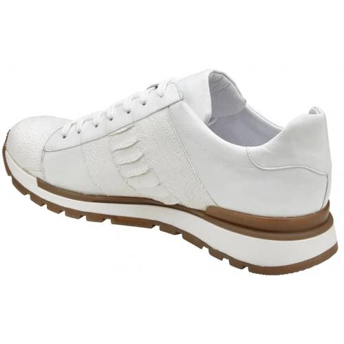 Belvedere Blake White Genuine Ostrich Leg Soft Calf Casual Sneakers