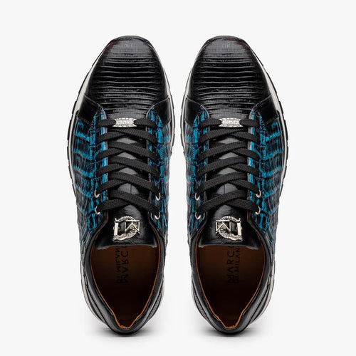 Marco Di Milano Portici Men's Shoes Blue & Black Exotic Lizard / Crocodile Casual Sneakers