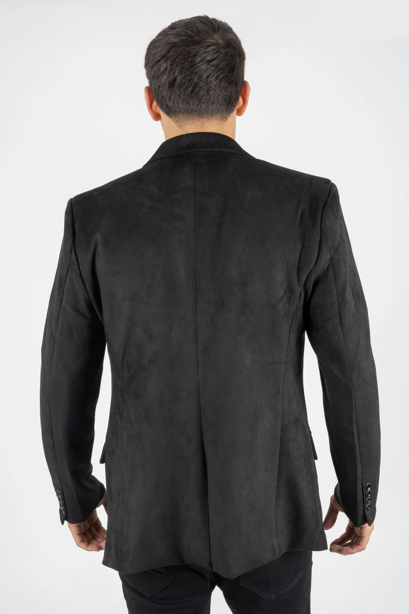 Mens Double Button Faux Suede Black Blazer