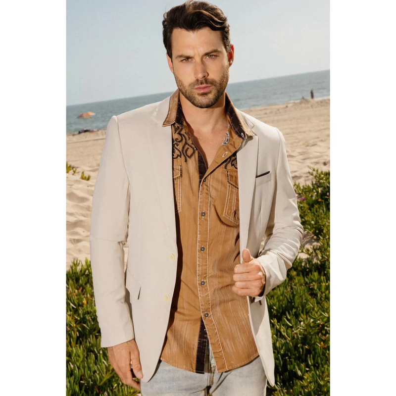 Mens Modern Fit Stretch Date Night Blazer - Beige