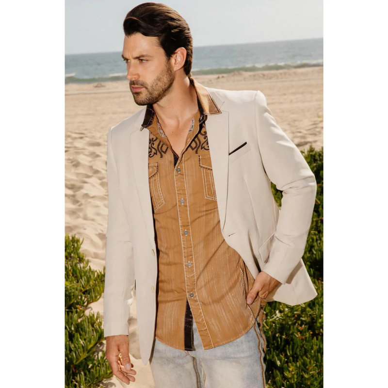 Mens Modern Fit Stretch Date Night Blazer - Beige