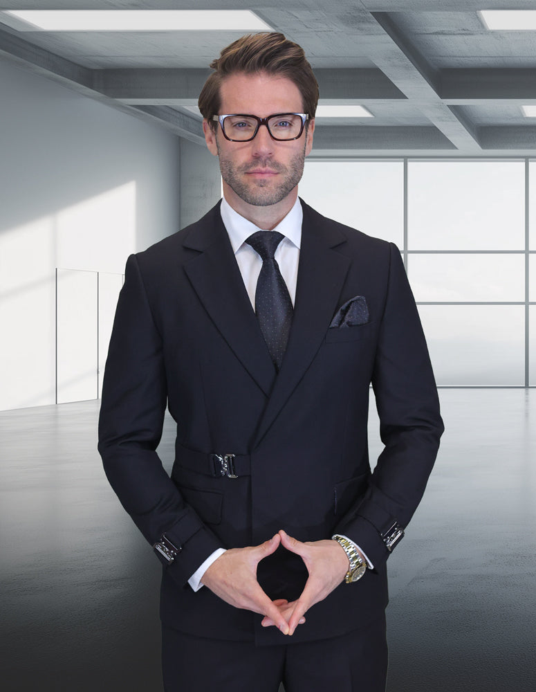 2PC Italian Super 200's Wool Suit Modern Fit in Black