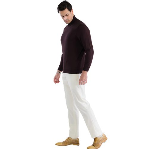 Alberto Nardoni men's brown turtleneck sweater. Fitted silhouette, long sleeves, and high neck. Smooth knit fabric, solid brown color. Straight hem and fitted cuffs.