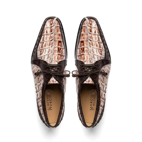 Marco Di Milano Caribe Men's Shoes Rustic White & Brown Genuine Hornback Caiman Crocodile Dress Derby Oxfords