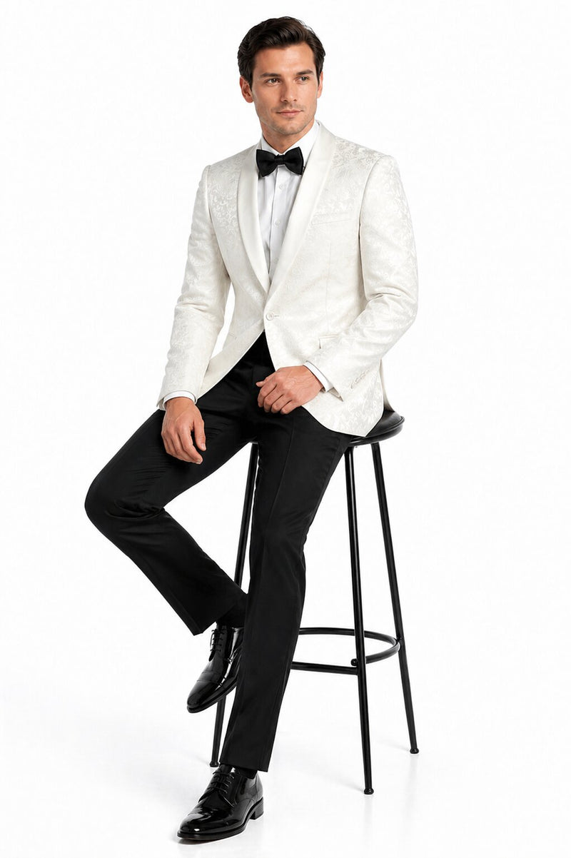 Ivory Dinner Jacket Blazer - Cream Paisley Wedding Tuxedo Jacket