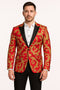 Men's Red and Gold Baroque Tuxedo Jacket with Black Satin Shawl Lapel