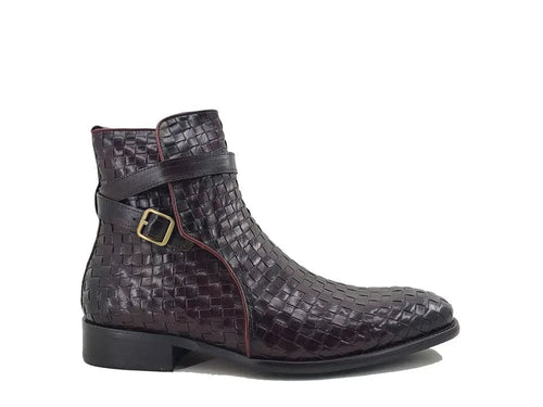 Basket Weave Leather Buckle Ankle Boots for Men