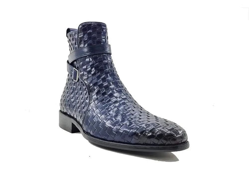 Basket Weave Leather Buckle Ankle Boots for Men