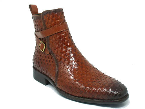 Basket Weave Leather Buckle Ankle Boots for Men