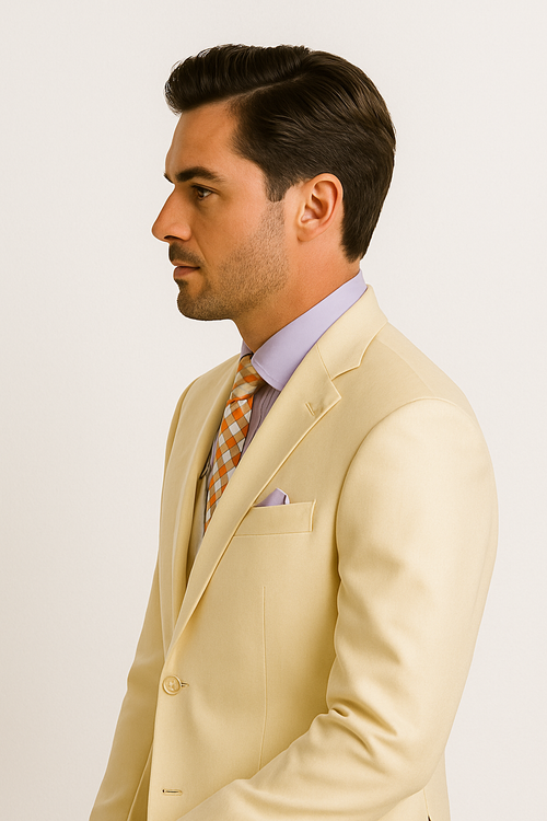 Slim Fit 3 Piece Satin Suit in Champagne Beige