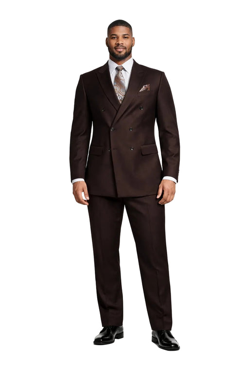 Men's Designer Double Breasted Wool Suit in Brown