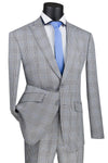 Mens Fit Peak Lapel Glen Plaid Suit in Grey