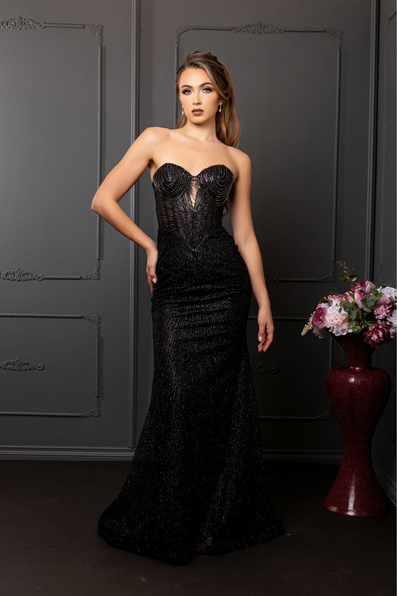 Strapless Corset Sequin Evening Gown | Sparkling Mermaid Prom Dress By May Queen MQ2195
