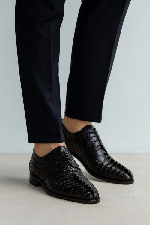 Marco Di Milano Cancun Black Caiman Crocodile Derby Shoes