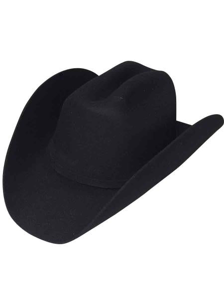 Men'sUSA Lana Negro cowboy hat. Black felt hat with a rounded crown and upward-curved, wide brim. Classic cowboy style with a smooth texture.