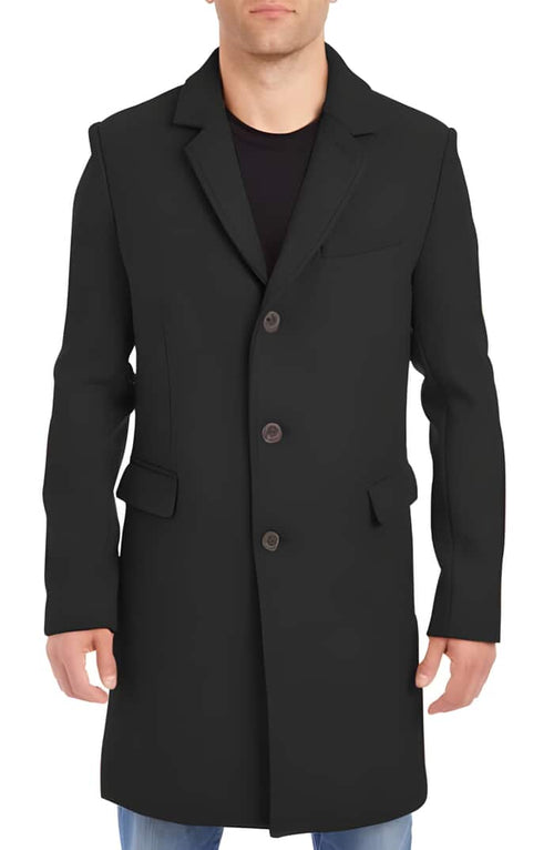 Mens Black Overcoat - Men's Black Four Button Cuffs Wool Fabric Big And Tall Men's Peacoat