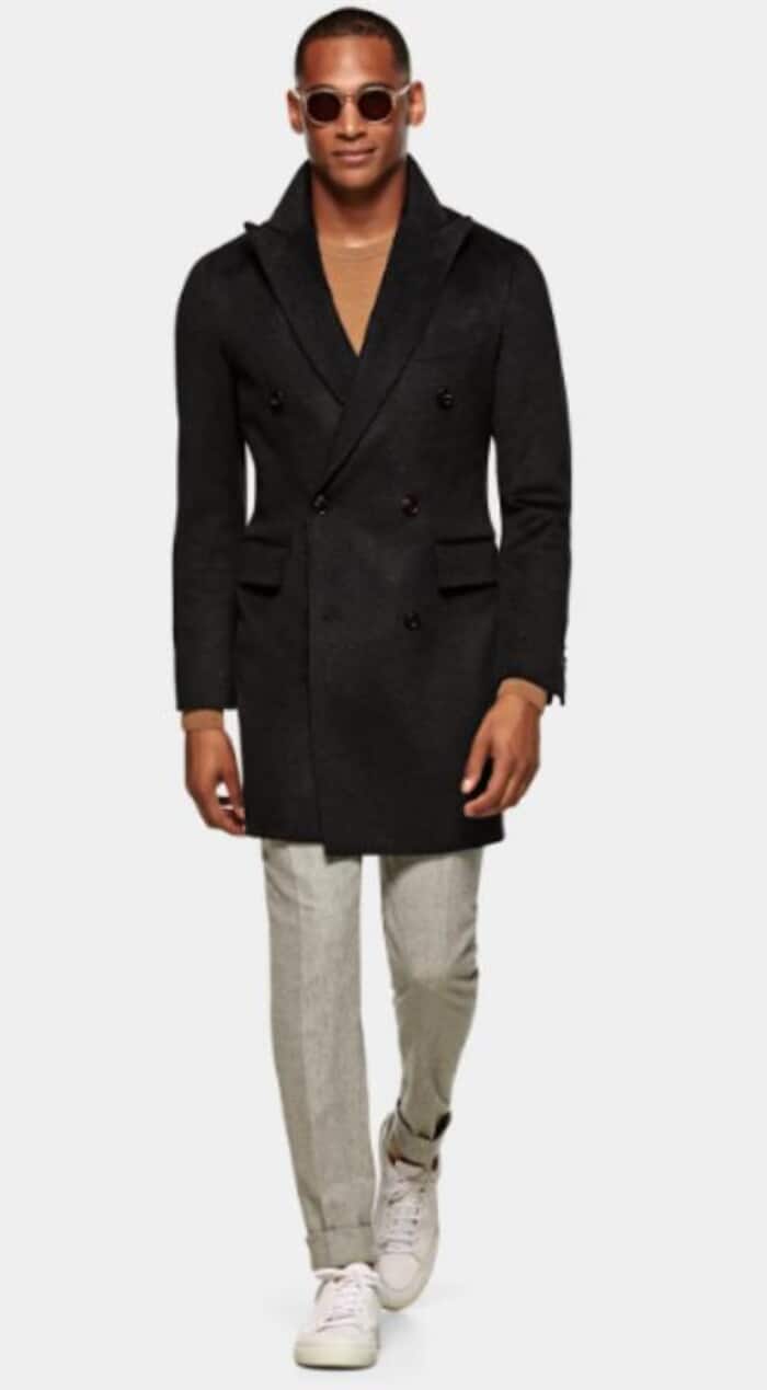 Men'S Double Breasted Black Men'S Carcoat - Car Coat Mid Length Three Quarter Length Coat main image 0