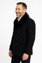 Mens Black Peacoat Wool Overcoat with Faux Fur Shawl Collar – Double-Breasted Winter Peacoat
